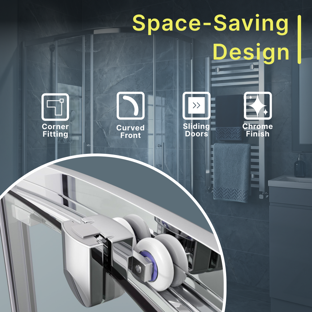 Solis 6mm Glass Sliding Door Offset Quadrant Shower Enclosure - Chrome