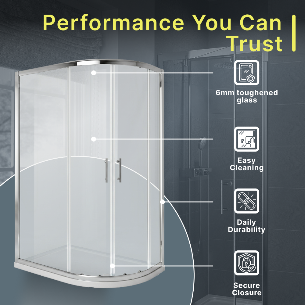 Solis 6mm Glass Sliding Door Offset Quadrant Shower Enclosure - Chrome