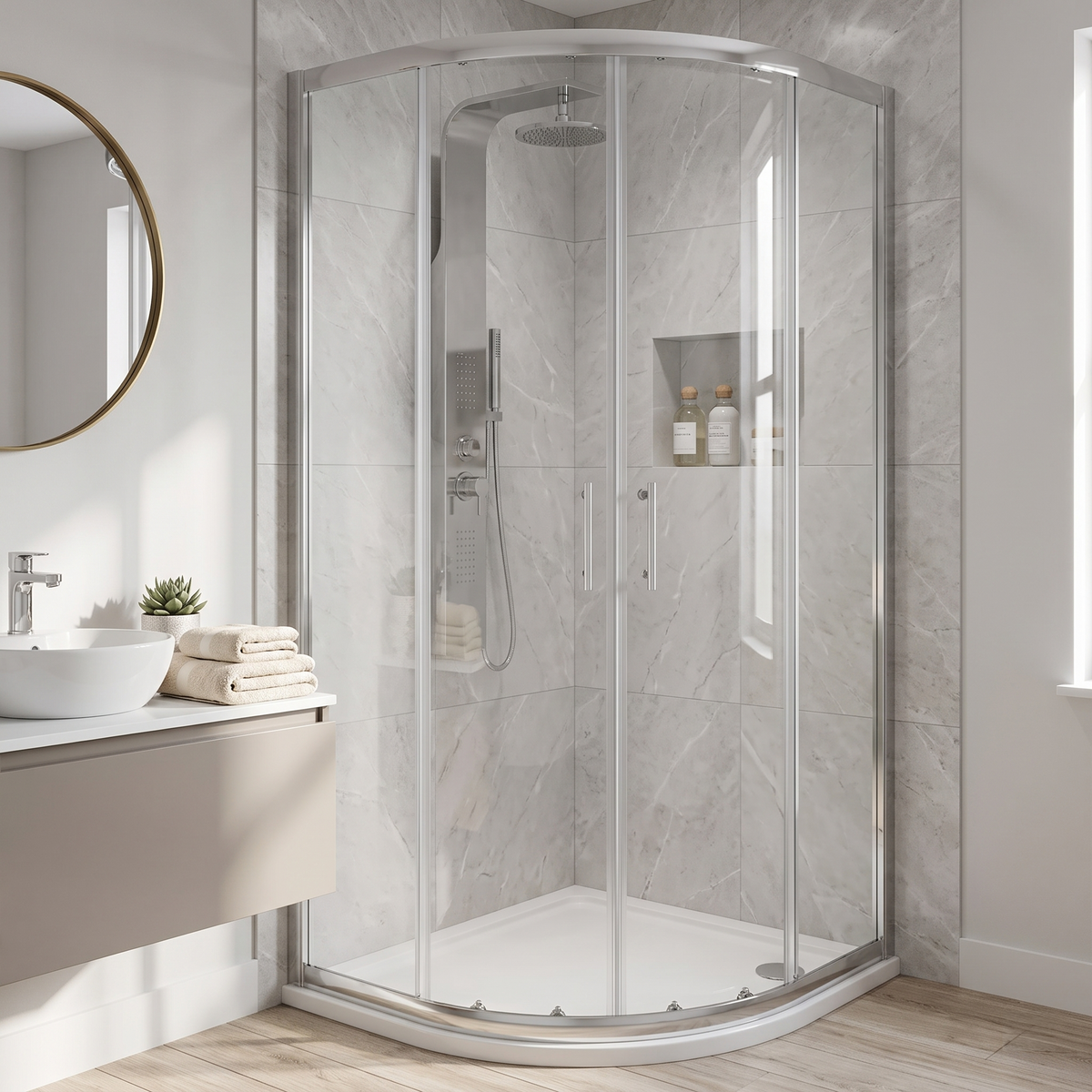 Solis 6mm Glass Sliding Door Quadrant Shower Enclosure - Chrome
