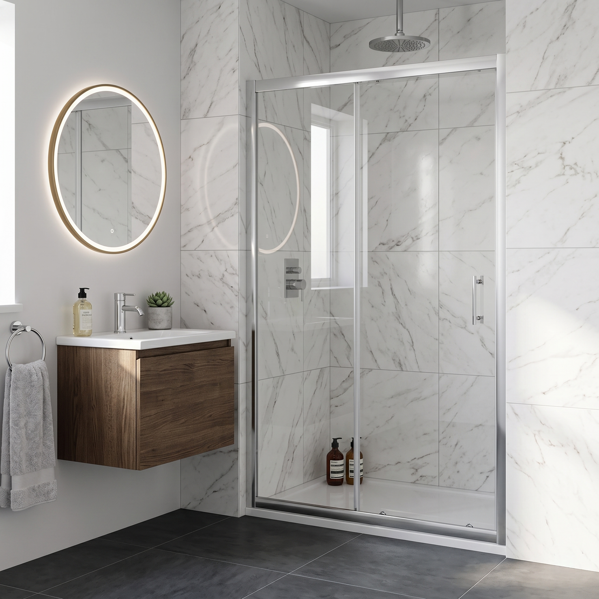 Solis 6mm Toughened Safety Glass Recessed Shower Sliding Door - Chrome