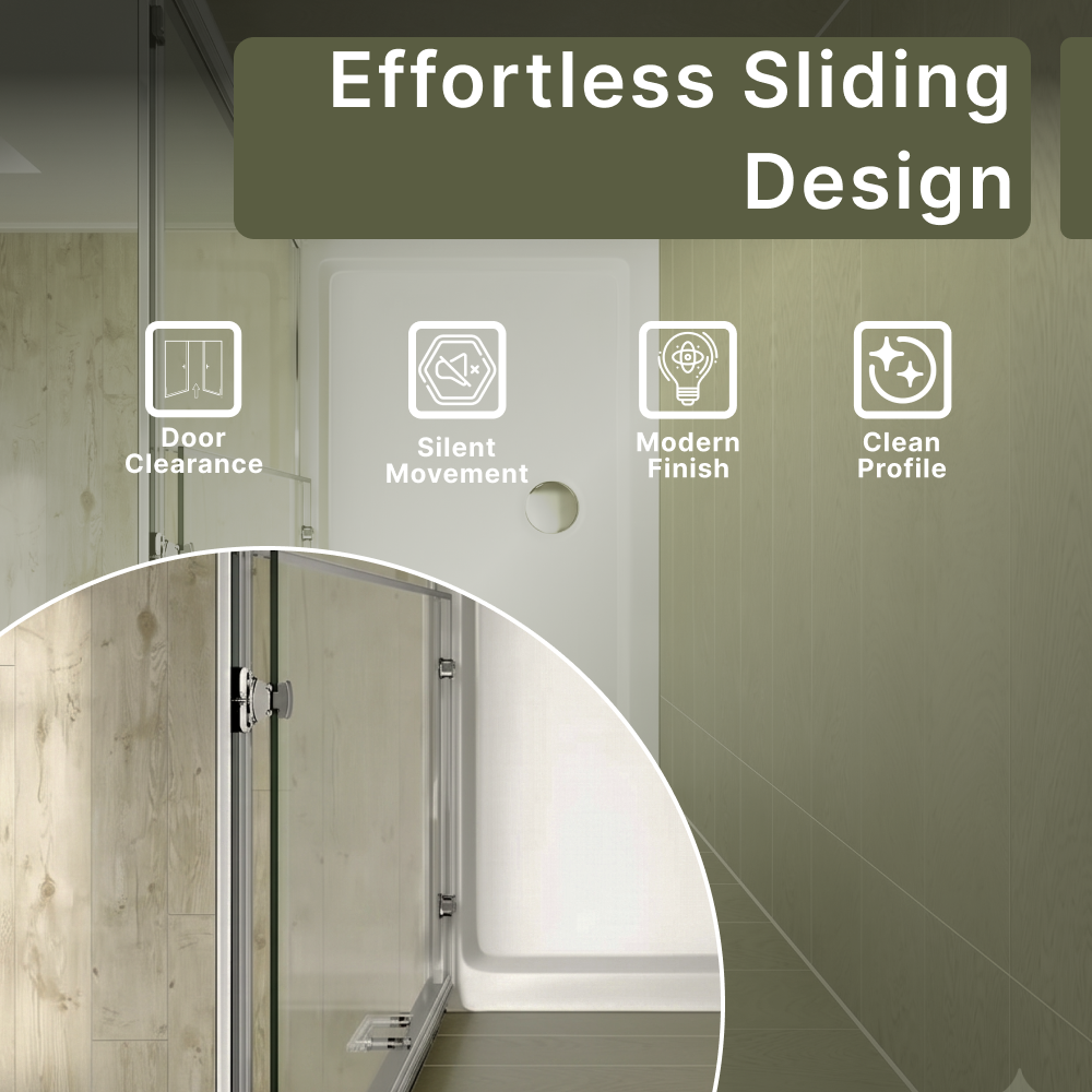 Solis 6mm Toughened Safety Glass Recessed Shower Sliding Door - Chrome