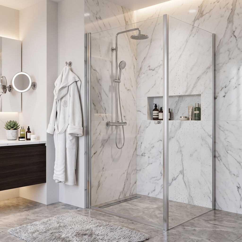 Solis, 6mm Toughened Glass Side Panel for Shower Door - Chrome