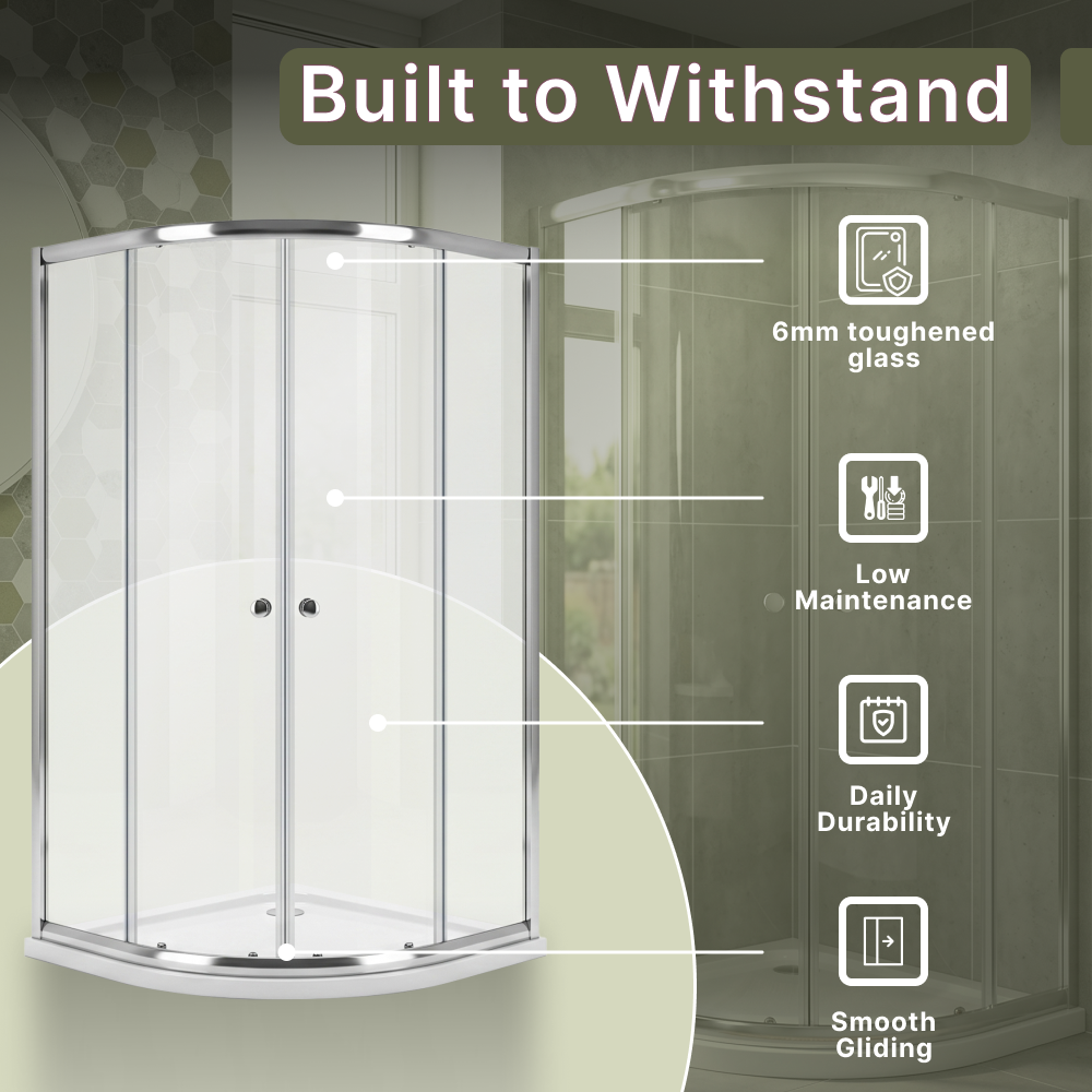 Vesper 4mm Glass Sliding Door Quadrant Shower Enclosure - Chrome