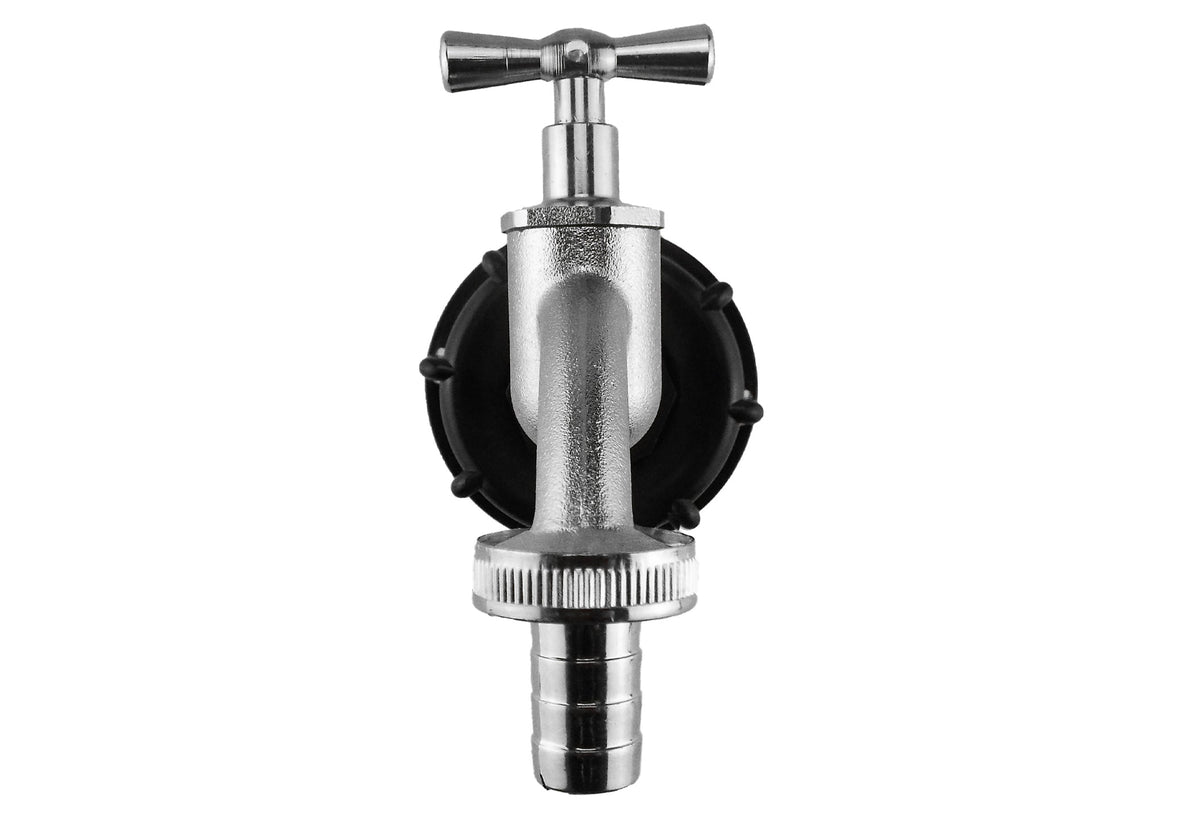 IBC 2” S60X6 Cap with Nickle Plated Bib Tap ½” Barb