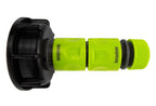 IBC 2” S60X6 Cap with Threaded Hose Fitting, Double Male and Hose Connector Lime