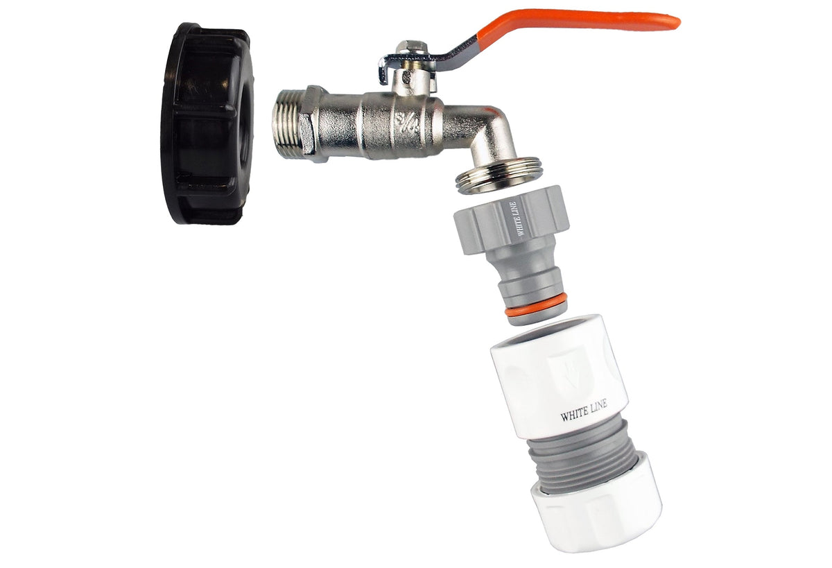 IBC 2” S60X6 Cap with Lever Tap and Max Flo Hose Connectors Set