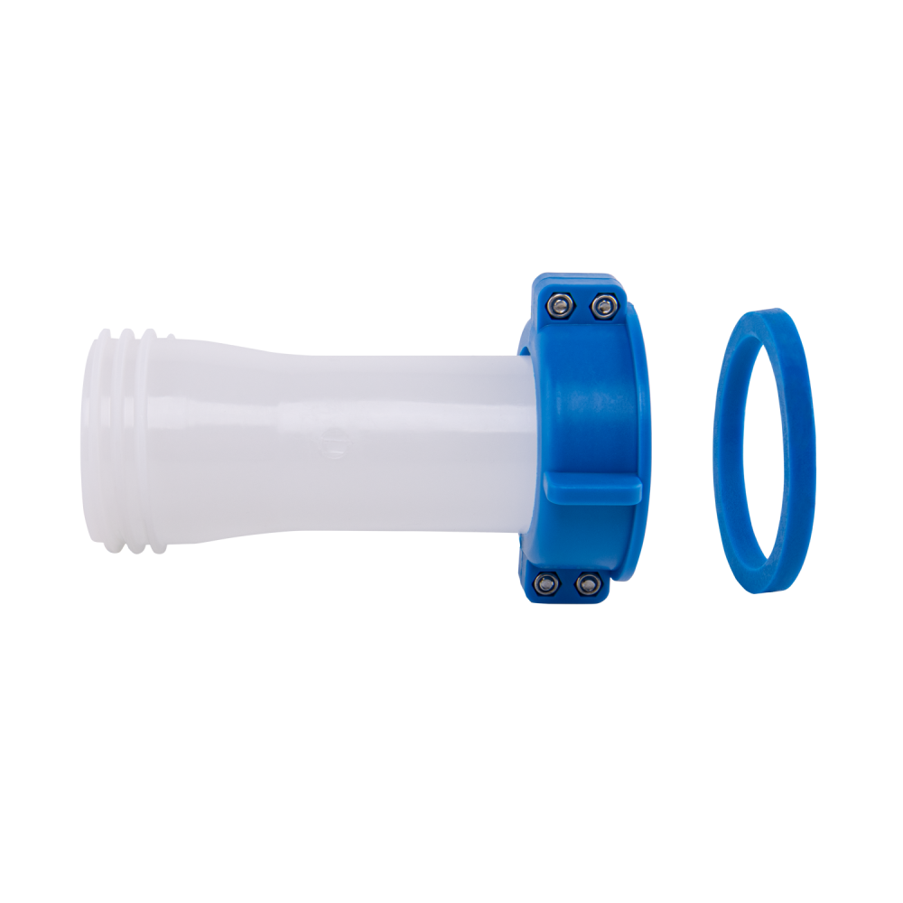 IBC S60x6 M-F Extender Swivel with S60x6 Cap and ½” Barb Brass Bib Tap