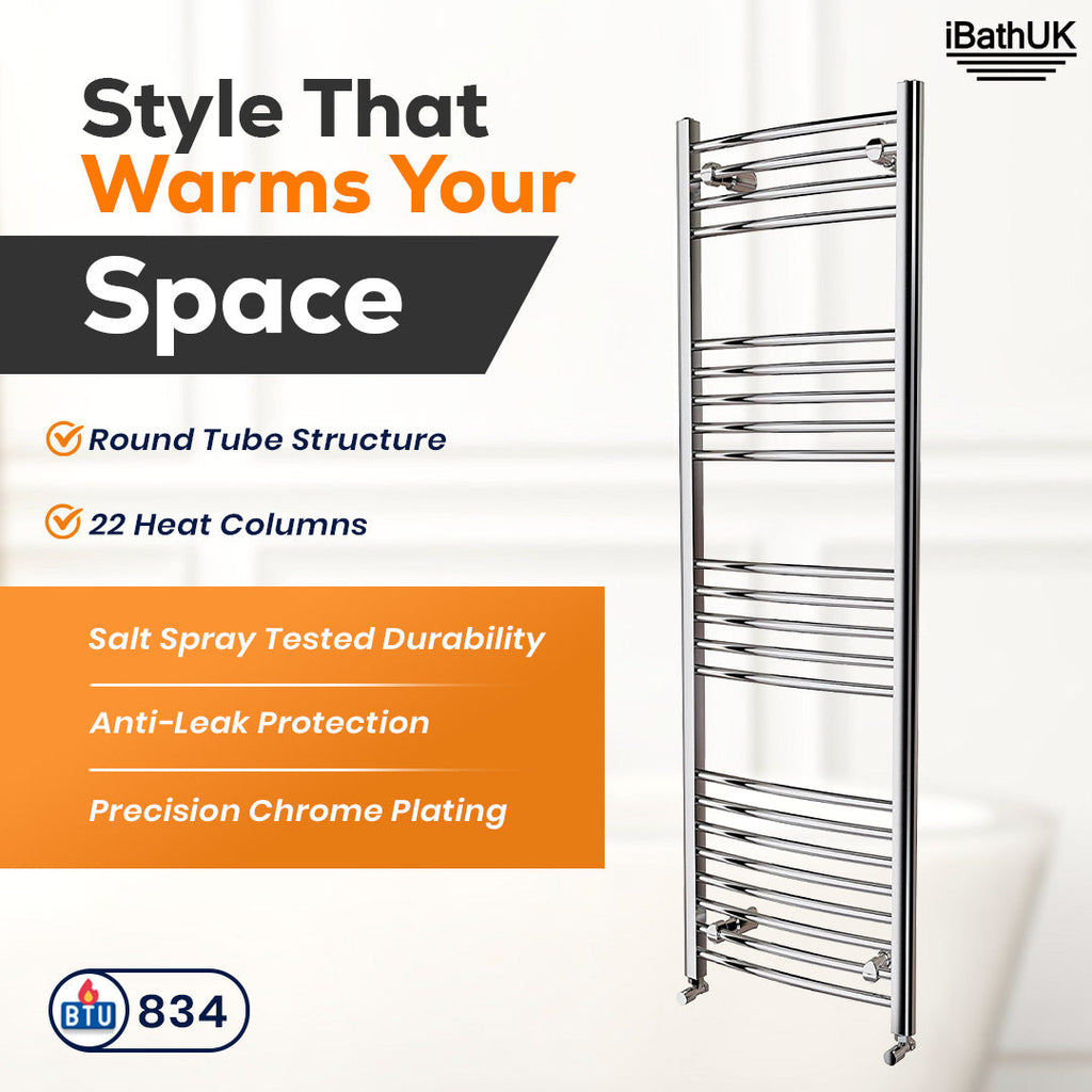 iBathUK Zypher Curved Heated Towel Rail Bathroom Radiator - Chrome