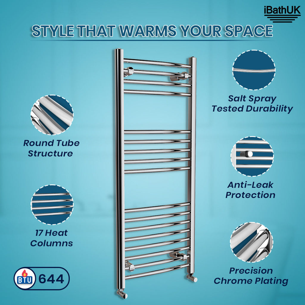iBathUK Zypher Curved Heated Towel Rail Bathroom Radiator - Chrome