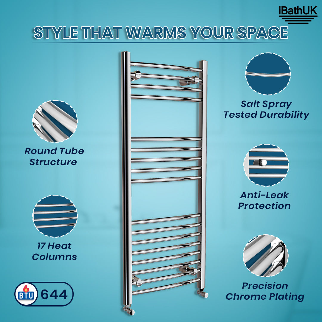 iBathUK Zypher Curved Heated Towel Rail Bathroom Radiator - Chrome