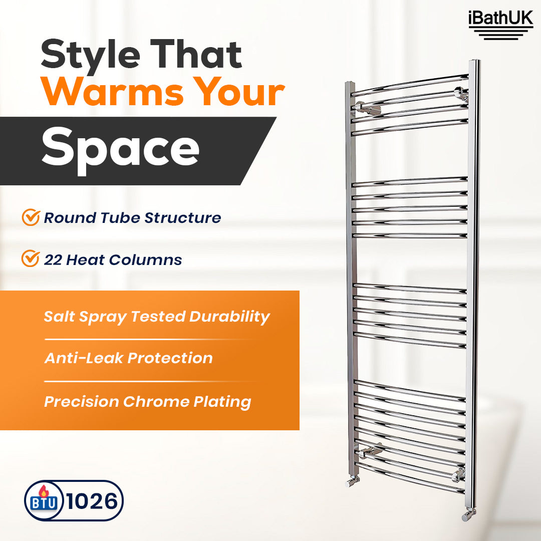 iBathUK Zypher Curved Heated Towel Rail Bathroom Radiator - Chrome