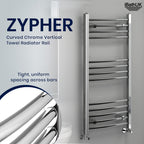 iBathUK Zypher Curved Heated Towel Rail Bathroom Radiator - Chrome