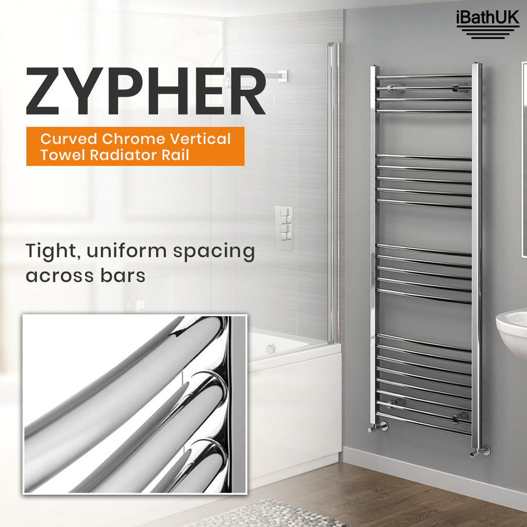 iBathUK Zypher Curved Heated Towel Rail Bathroom Radiator - Chrome