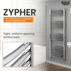 iBathUK Zypher Curved Heated Towel Rail Bathroom Radiator - Chrome