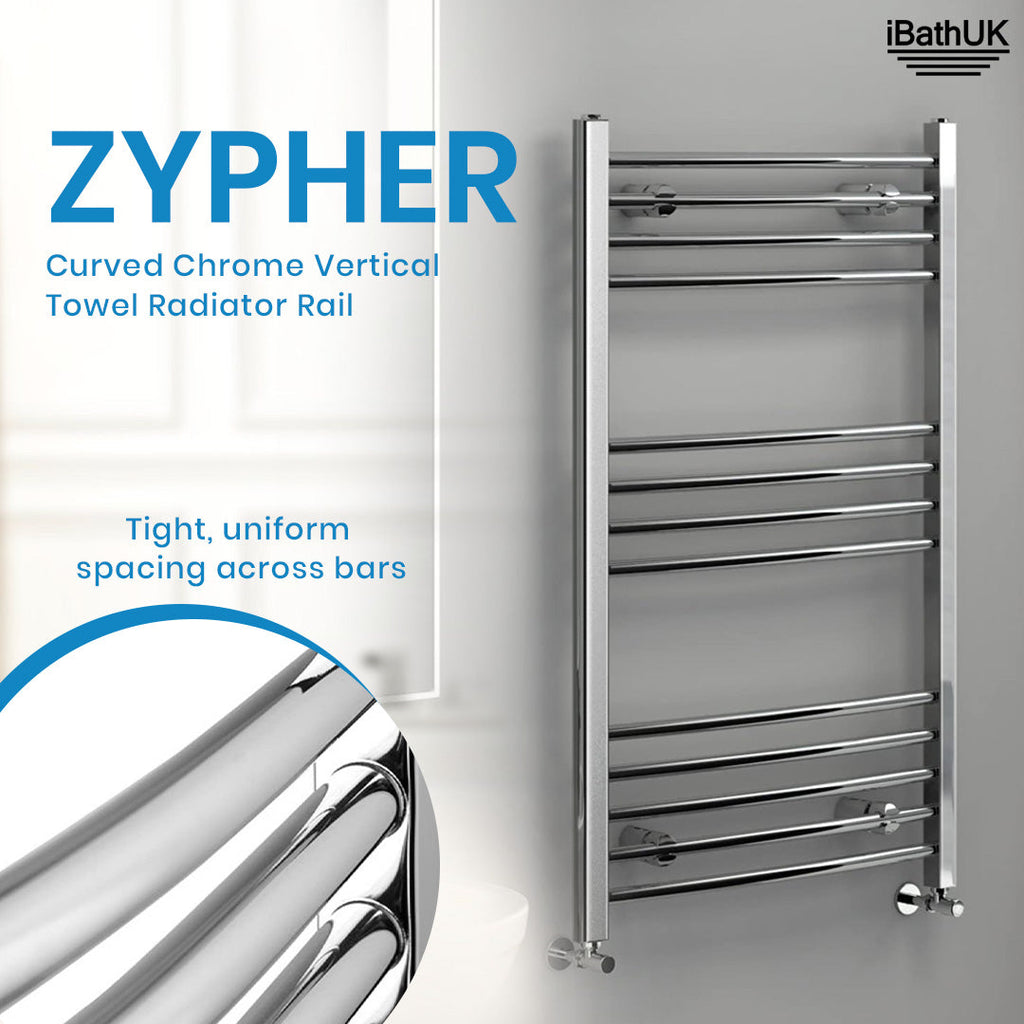 iBathUK Zypher Curved Heated Towel Rail Bathroom Radiator - Chrome