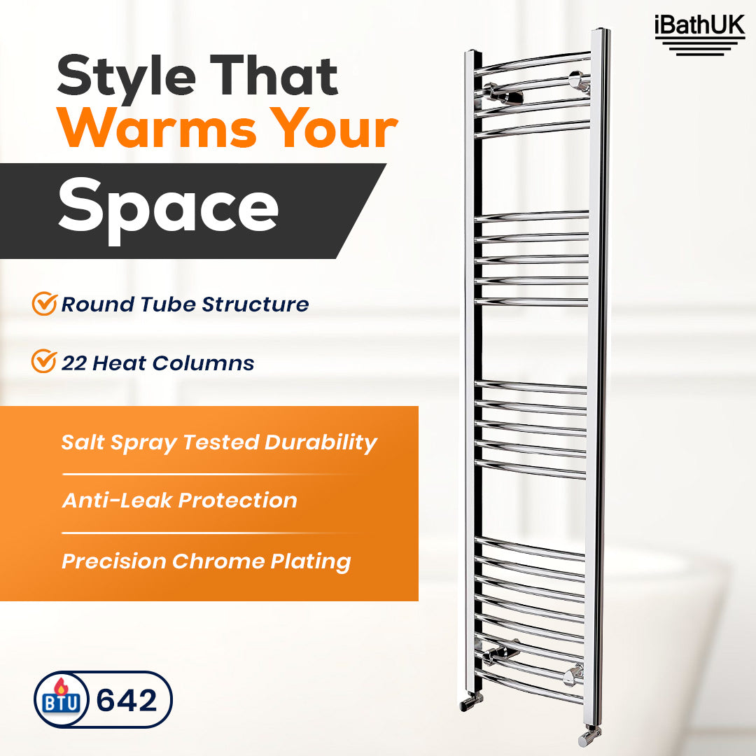 iBathUK Zypher Curved Heated Towel Rail Bathroom Radiator - Chrome