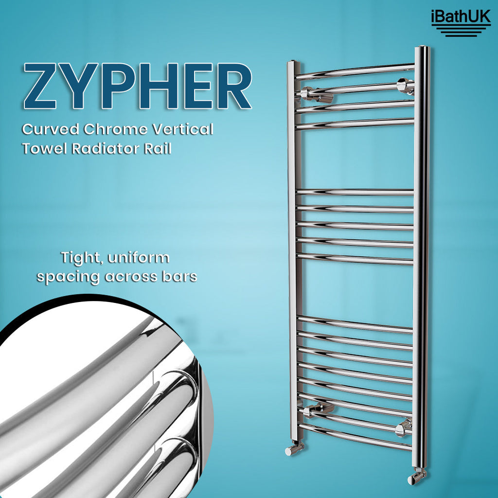 iBathUK Zypher Curved Heated Towel Rail Bathroom Radiator - Chrome