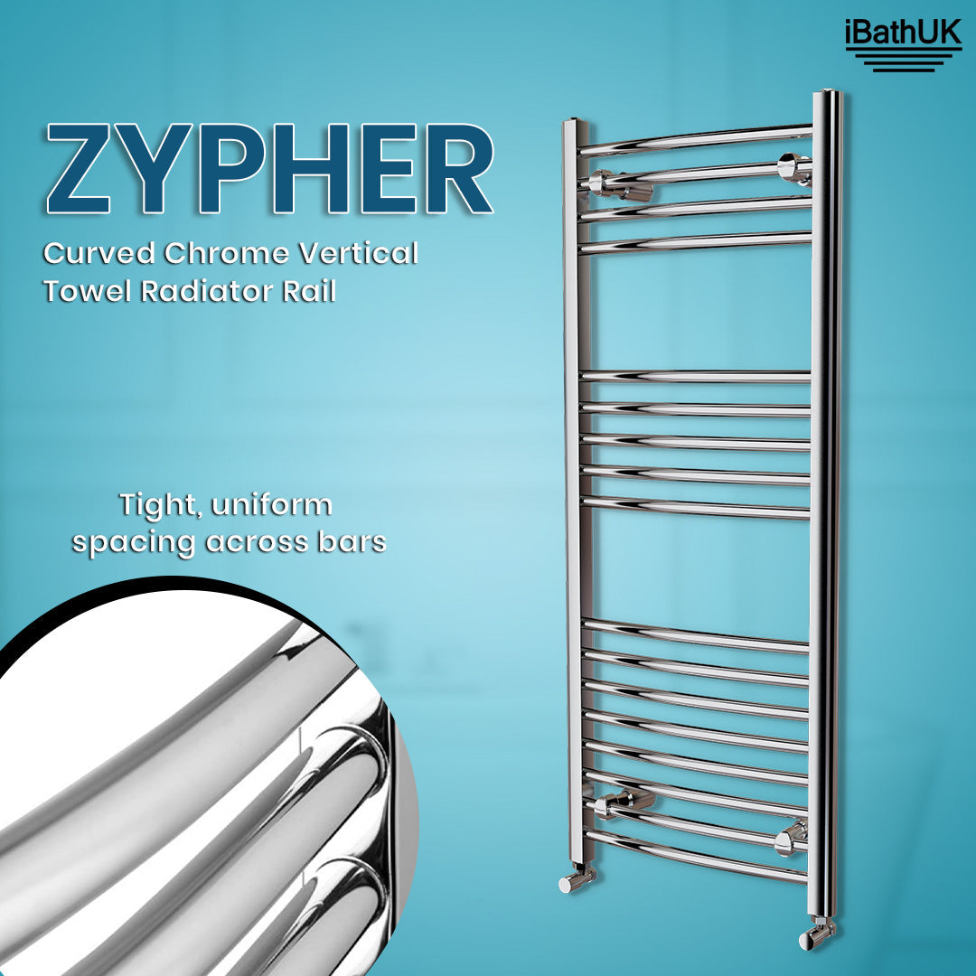 iBathUK Zypher Curved Heated Towel Rail Bathroom Radiator - Chrome