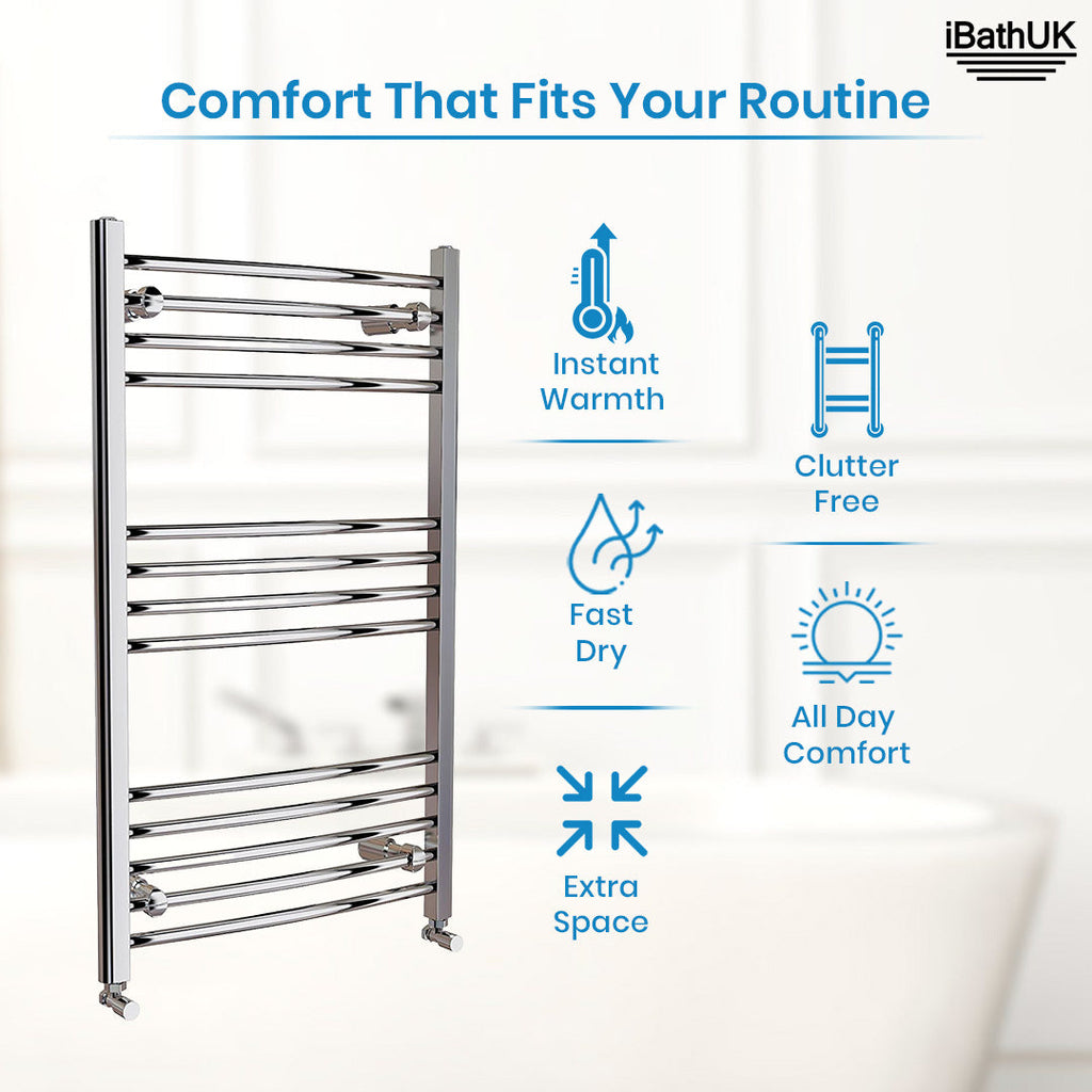 iBathUK Zypher Curved Heated Towel Rail Bathroom Radiator - Chrome