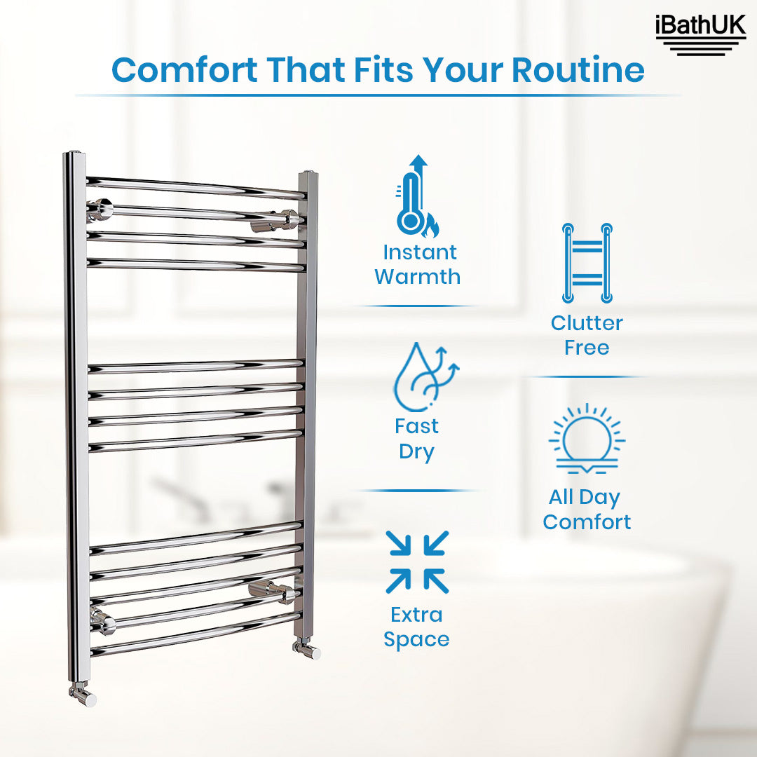 iBathUK Zypher Curved Heated Towel Rail Bathroom Radiator - Chrome