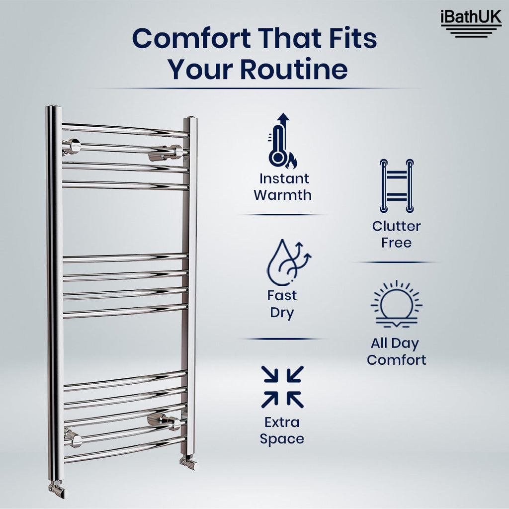 iBathUK Zypher Curved Heated Towel Rail Bathroom Radiator - Chrome