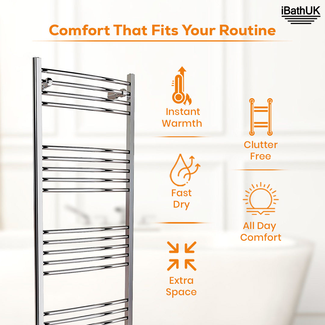 iBathUK Zypher Curved Heated Towel Rail Bathroom Radiator - Chrome