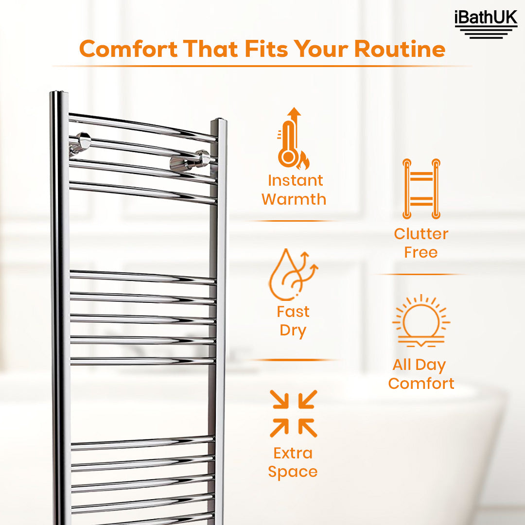 iBathUK Zypher Curved Heated Towel Rail Bathroom Radiator - Chrome