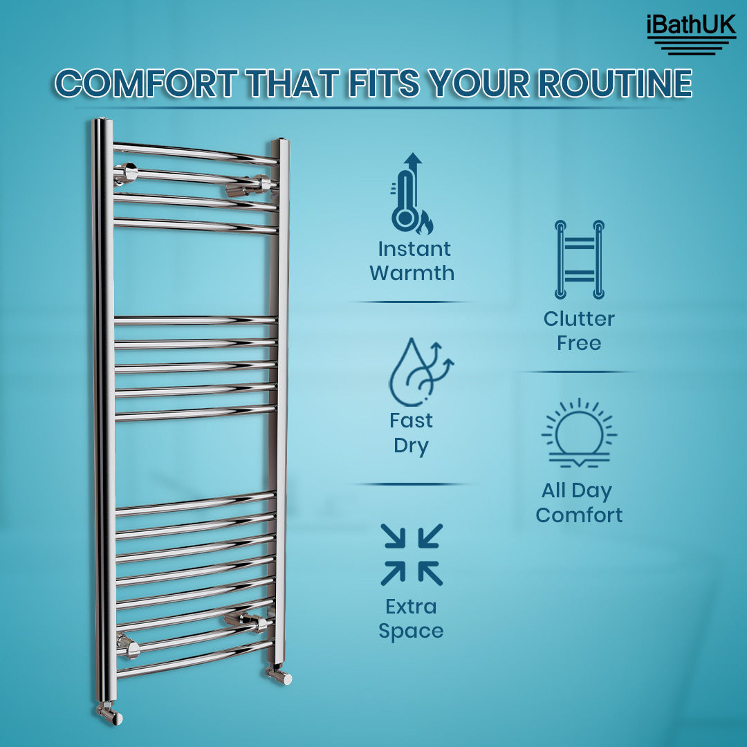 iBathUK Zypher Curved Heated Towel Rail Bathroom Radiator - Chrome