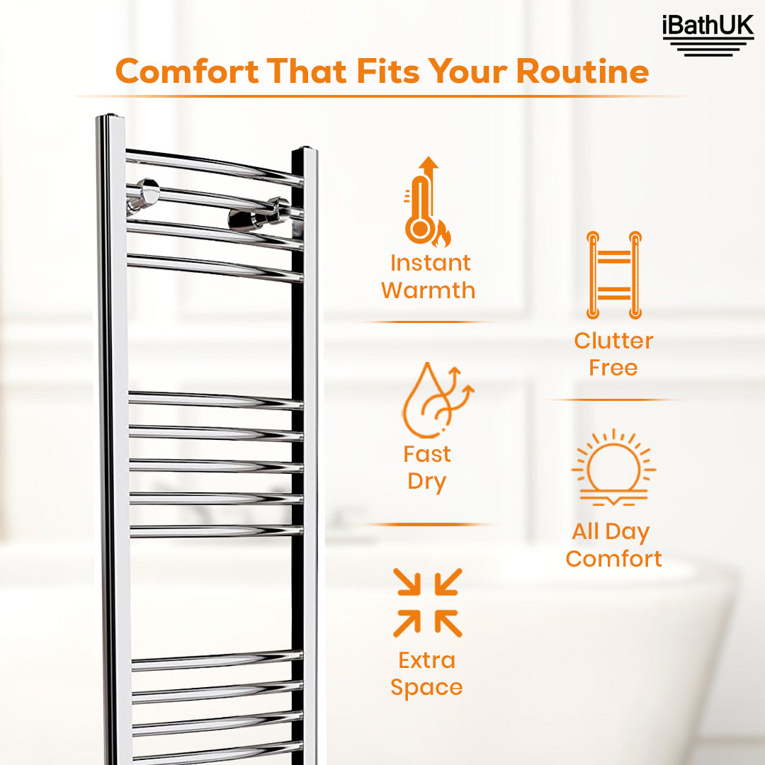 iBathUK Zypher Curved Heated Towel Rail Bathroom Radiator - Chrome
