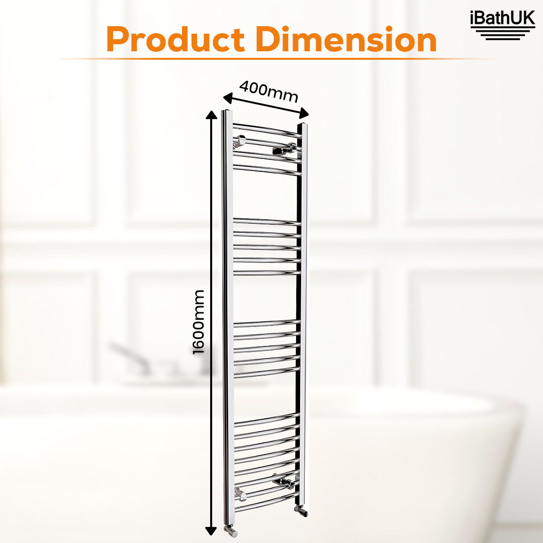 iBathUK Zypher Curved Heated Towel Rail Bathroom Radiator - Chrome
