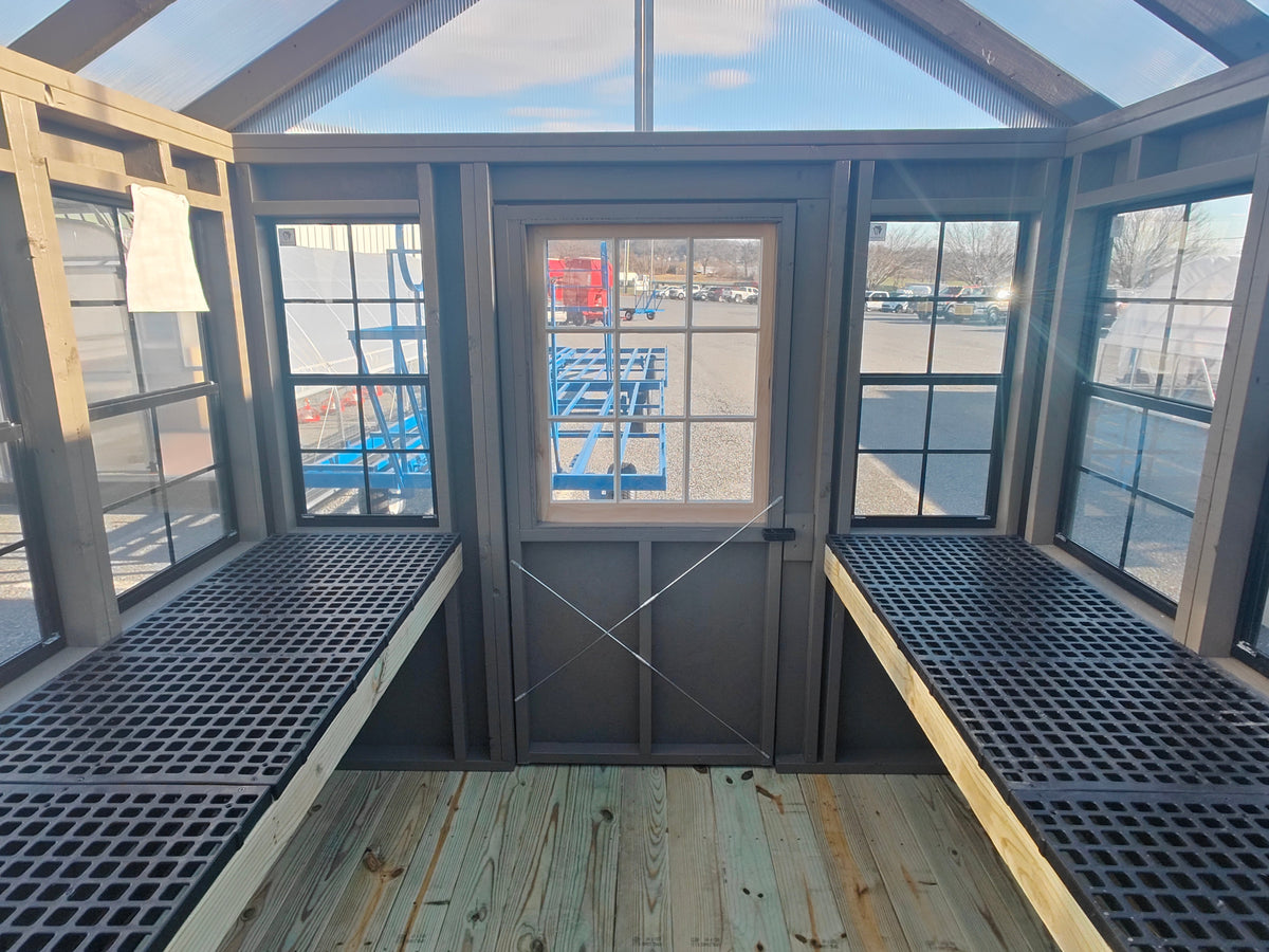 8×10 Greenhouse w/Plastic Mesh Workbench