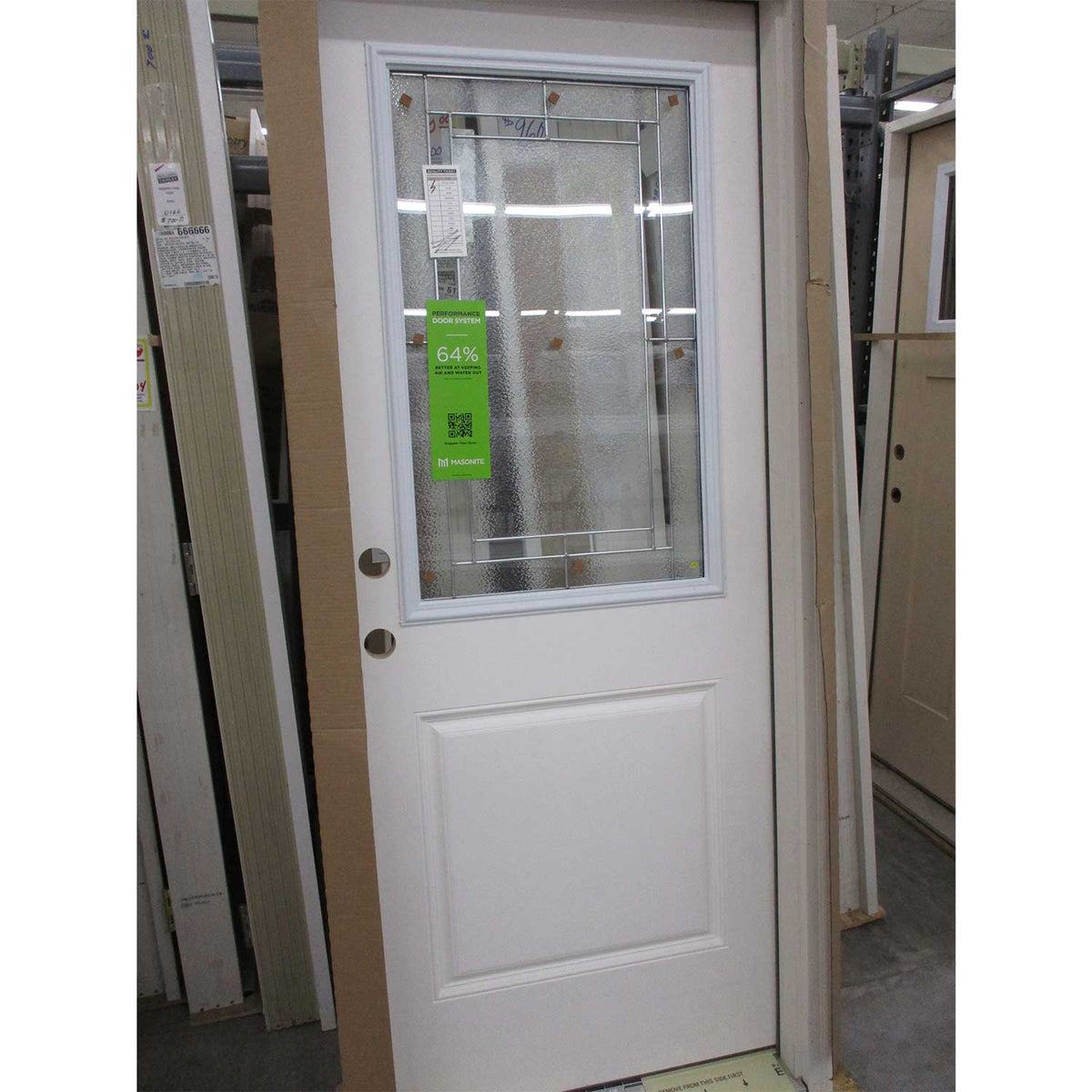 Surplus 2'8 x 6'8 Smooth Fiberglass Half Lite Door with Decorative Glass