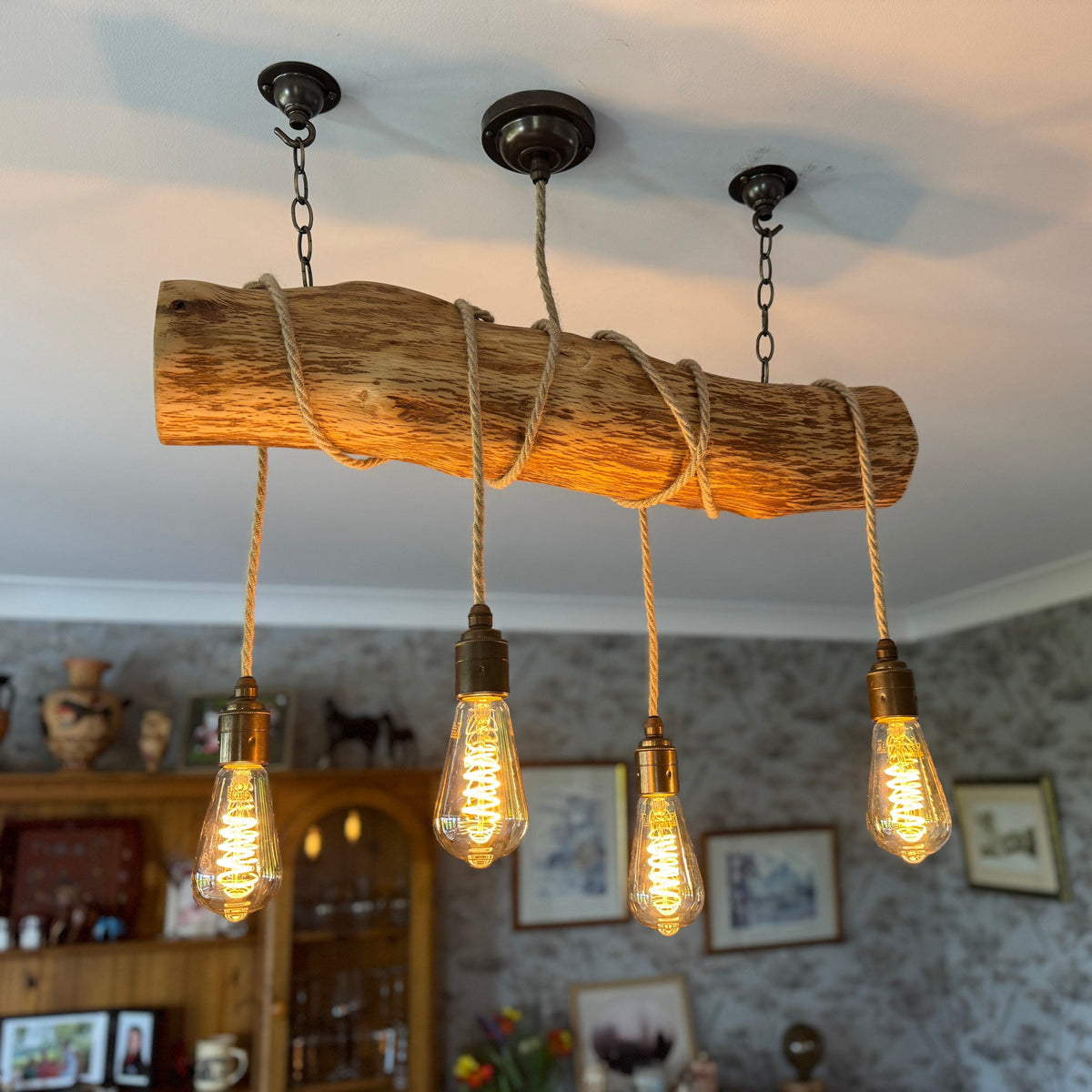 Rustic Driftwood Style Chandelier | Oak Wrapped Cable Kitchen & Dining Light - MooBoo Home Chandelier