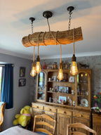Rustic Driftwood Style Chandelier | Oak Wrapped Cable Kitchen & Dining Light