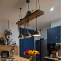Wooden Beam Light with Copper Shades | Kitchen Island & Breakfast Bar Lighting