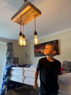 Triple Wooden Beam Chandelier | 3 Pendant Kitchen Island & Dining Lighting UK