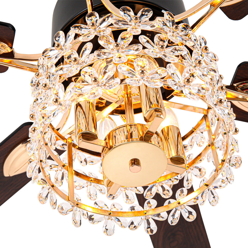 65 Inch Modern Glam Crystal Ceiling Fan with Lights and Remote Control,6 Speeds DC Motor  Black/Chrome Large Ceiling Fan with Crystals