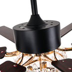 65 Inch Modern Glam Crystal Ceiling Fan with Lights and Remote Control,6 Speeds DC Motor  Black/Chrome Large Ceiling Fan with Crystals