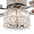 65 Inch Modern Glam Crystal Ceiling Fan with Lights and Remote Control,6 Speeds DC Motor  Black/Chrome Large Ceiling Fan with Crystals