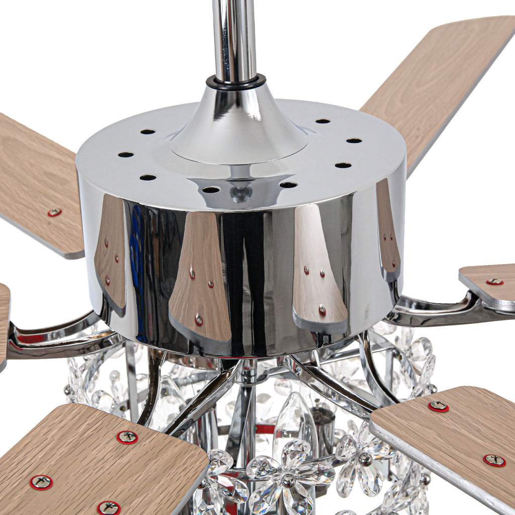 65 Inch Modern Glam Crystal Ceiling Fan with Lights and Remote Control,6 Speeds DC Motor  Black/Chrome Large Ceiling Fan with Crystals