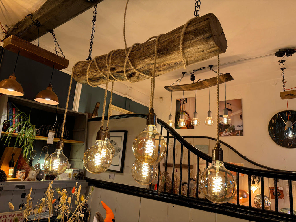 Rustic Driftwood Style Chandelier | Oak Wrapped Cable Kitchen & Dining Light