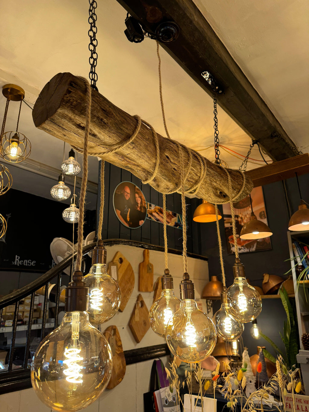 Rustic Driftwood Style Chandelier | Oak Wrapped Cable Kitchen & Dining Light