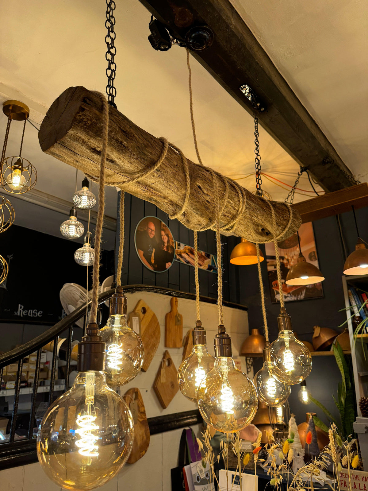 Rustic Driftwood Style Chandelier | Oak Wrapped Cable Kitchen & Dining Light