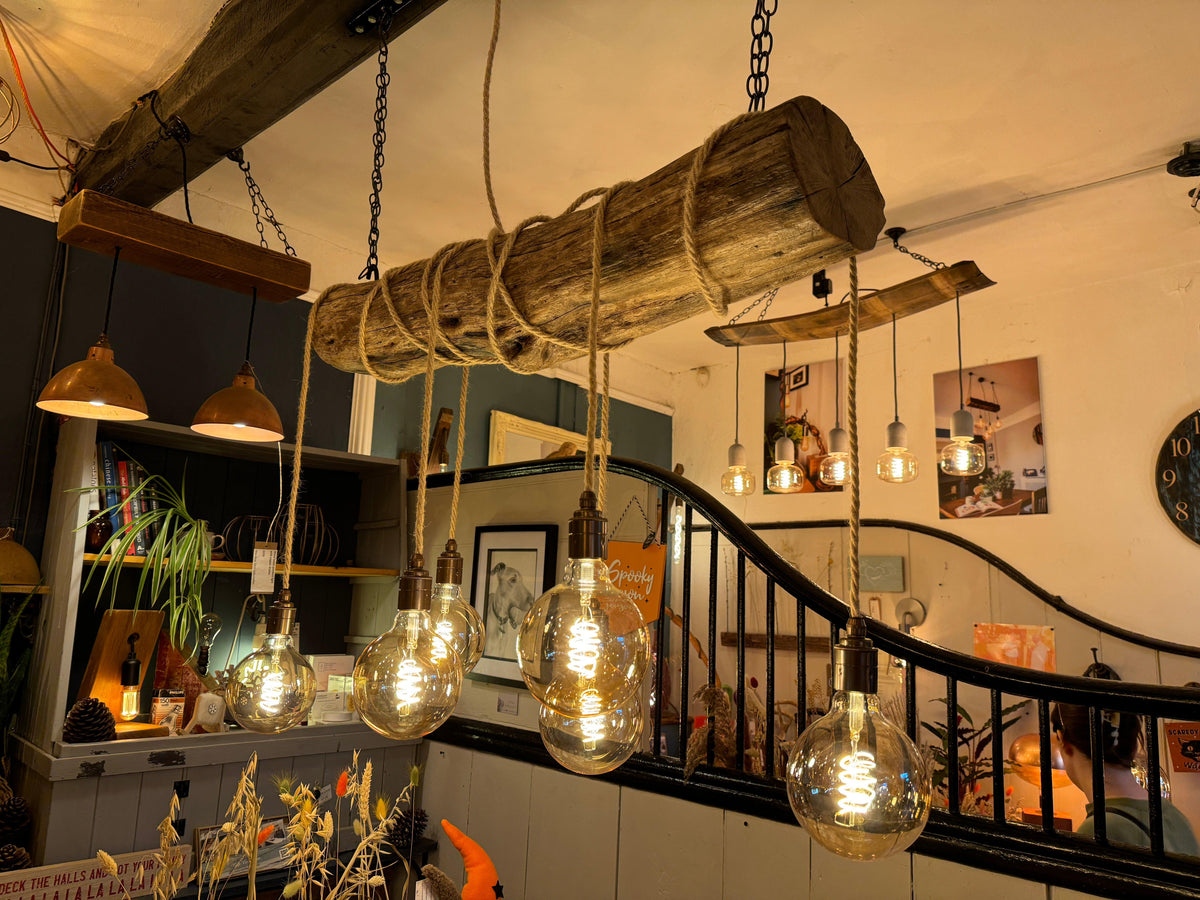 Rustic Driftwood Style Chandelier | Oak Wrapped Cable Kitchen & Dining Light