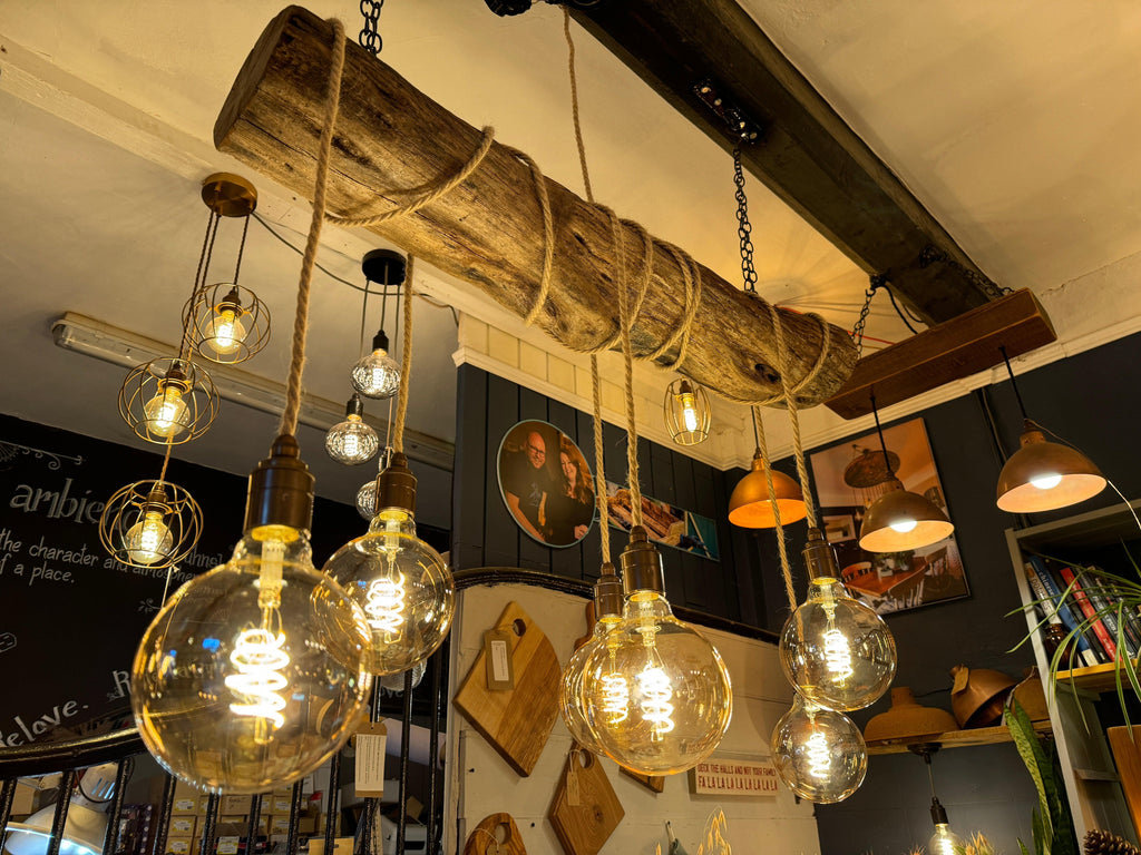 Rustic Driftwood Style Chandelier | Oak Wrapped Cable Kitchen & Dining Light