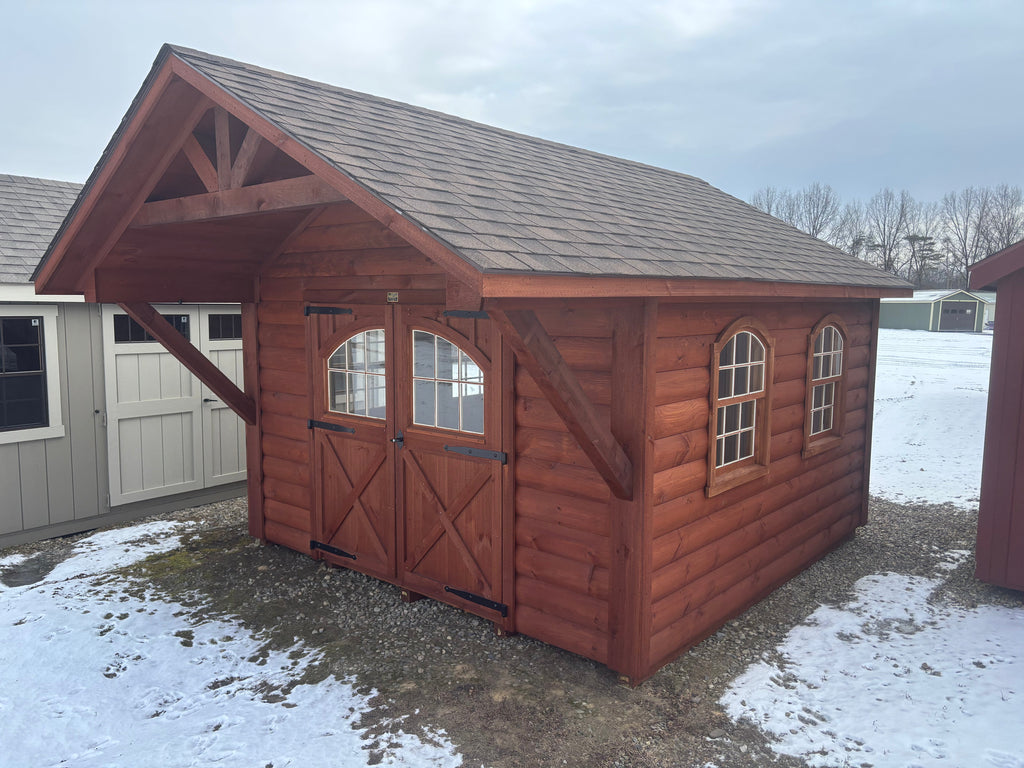 12' X 16' LOG RUSTIC CANTON WITH 4' COVERED BRIDGE - RUSTIC CEDAR STAIN