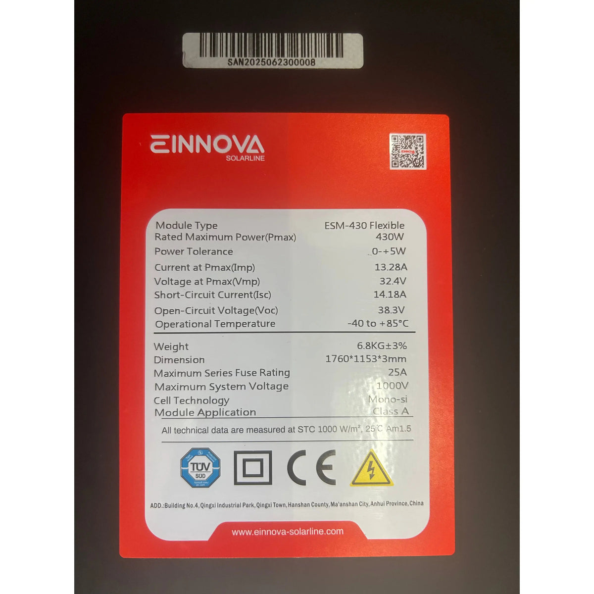EINNOVA 12v 430w Lightweight Semi Flexible Solar Panel