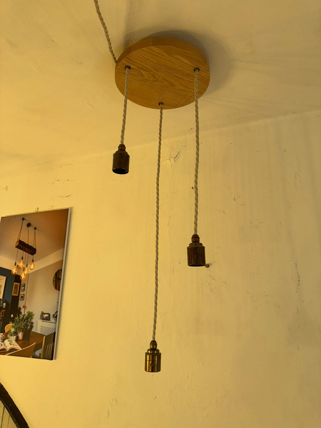 Oak Disc Pendant Light | 3 Drop Kitchen Island, Stairwell & Dining Lighting
