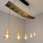 Curved Oak Stave Chandelier | Rustic Dining Table & Kitchen Island Lighting