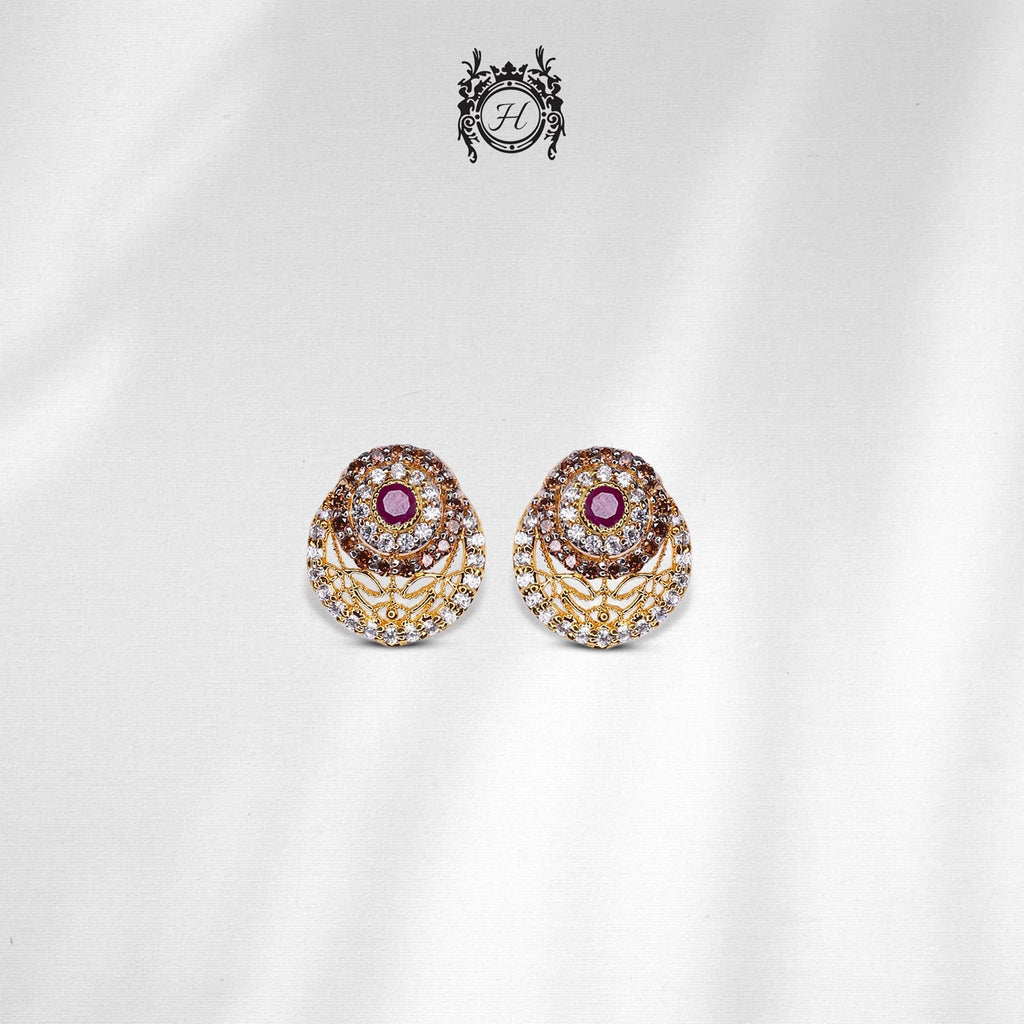 925 Sterling Silver Yellow Gold Plated Zircon Stud Earrings